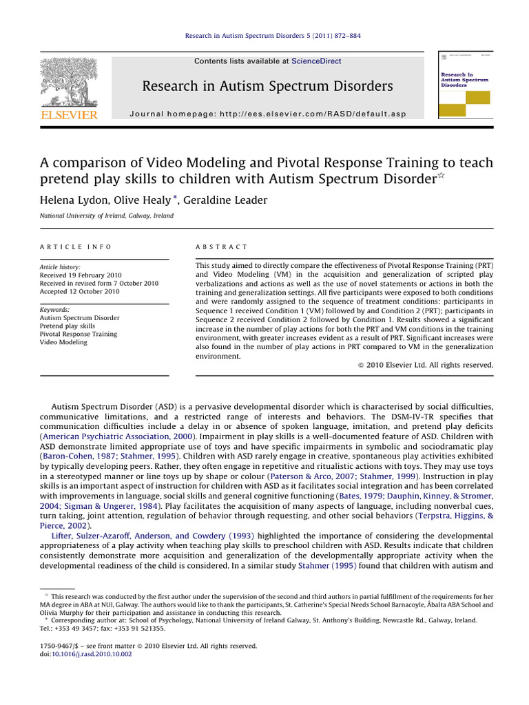 A Comparison of Video Modeling and Pivotal Response Training To Teach ...