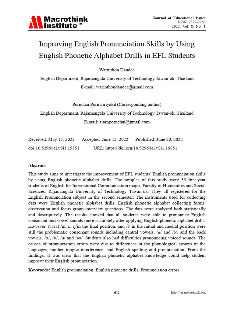 Enhancing EFL Pronunciation Skills | PDF | Consonant | English Language