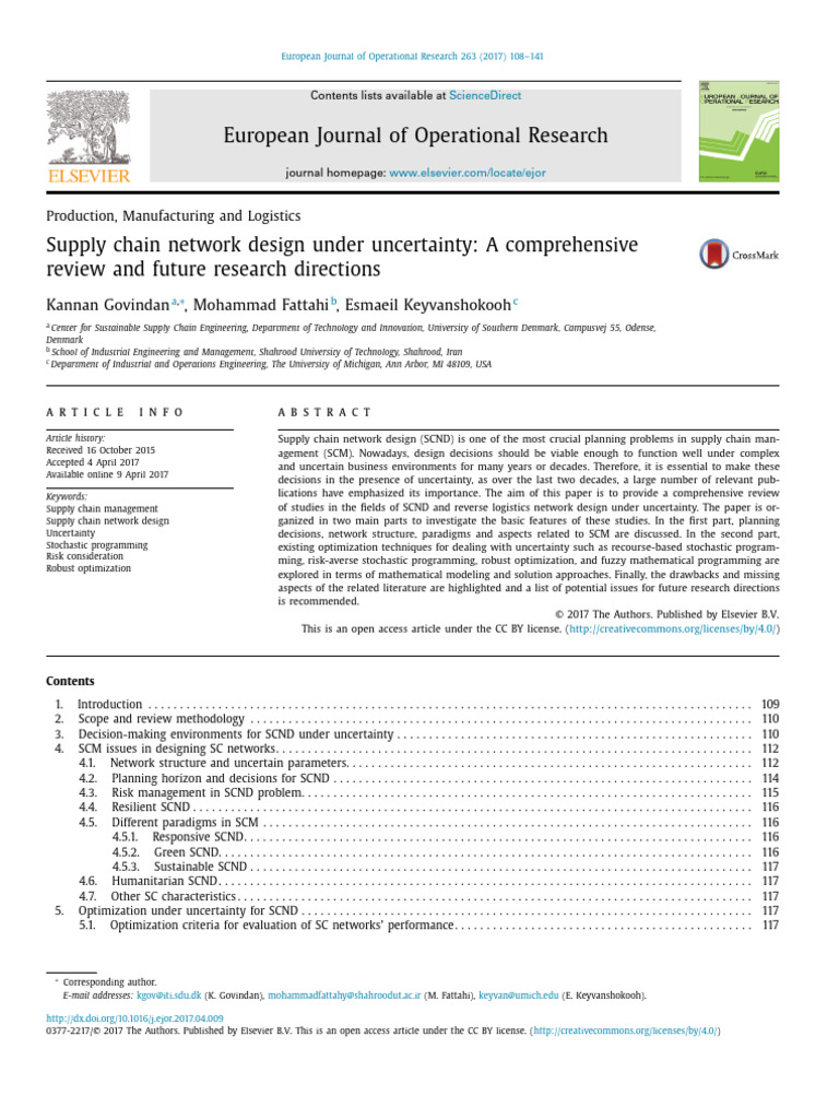 SCND Under Uncertainty Review | PDF | Supply Chain Management | Supply ...