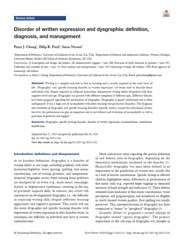Disorder of written expression and dysgraphia defi pdf learning