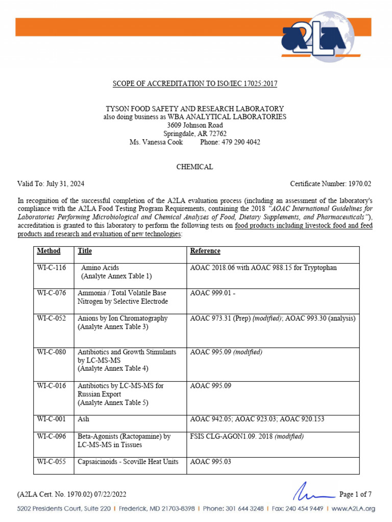 Laboratories Performing Microbiological and Chemical Analyses of Food ...