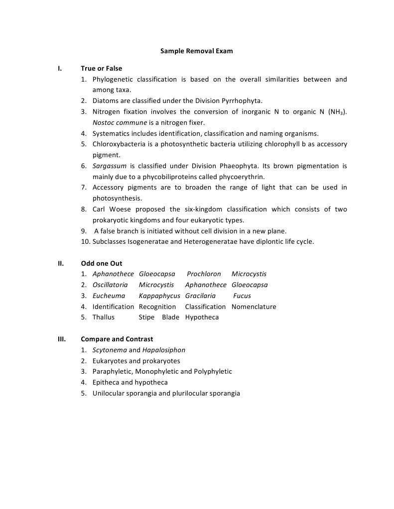 Sample Removal Exam PDF