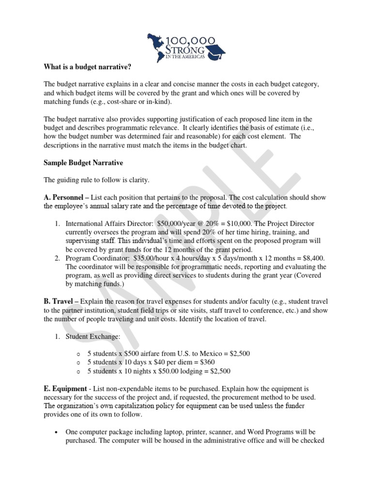 Budget narrative sample for proposals pdf budget consultant