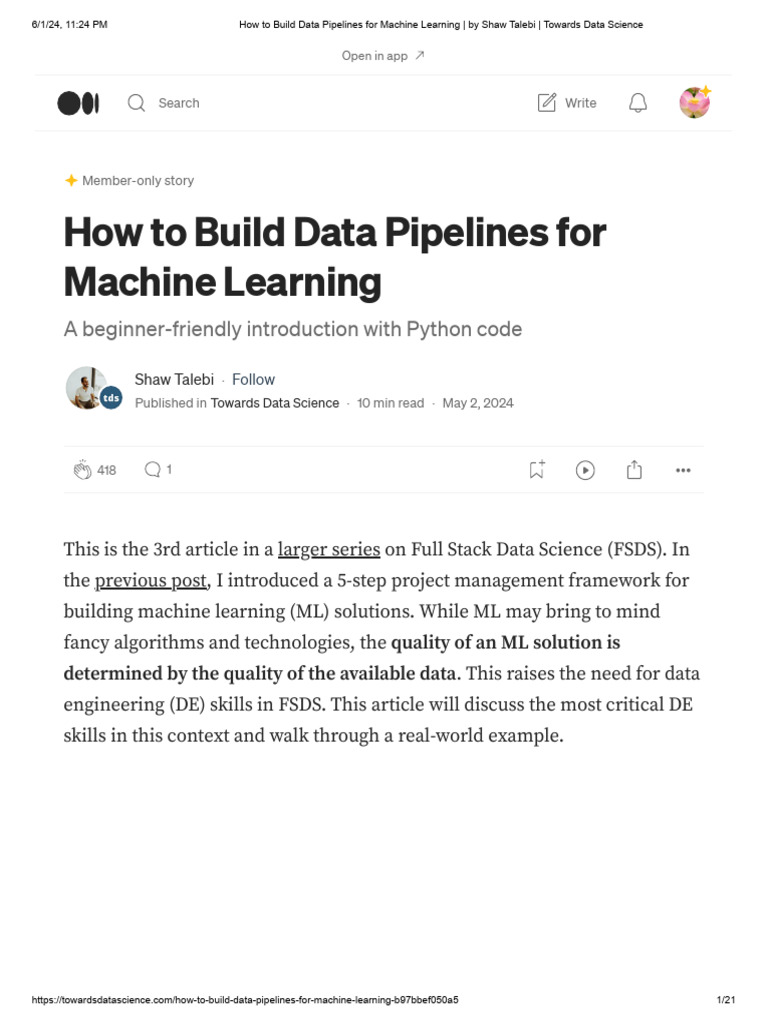 How To Build Data Pipelines For Machine Learning - by Shaw Talebi ...