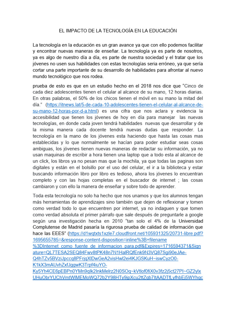 El Impacto de La Tecnología en La Educación | PDF | Comunicación humana ...