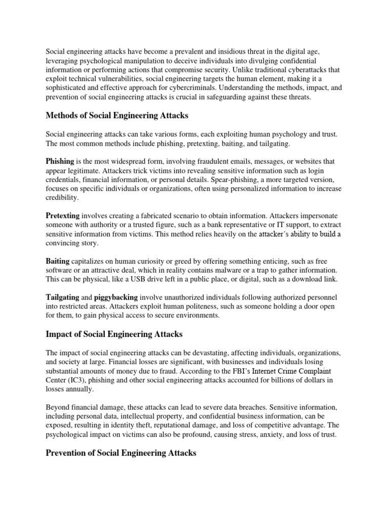 Social Engineering Attacks | PDF | Phishing | Social Engineering (Security)
