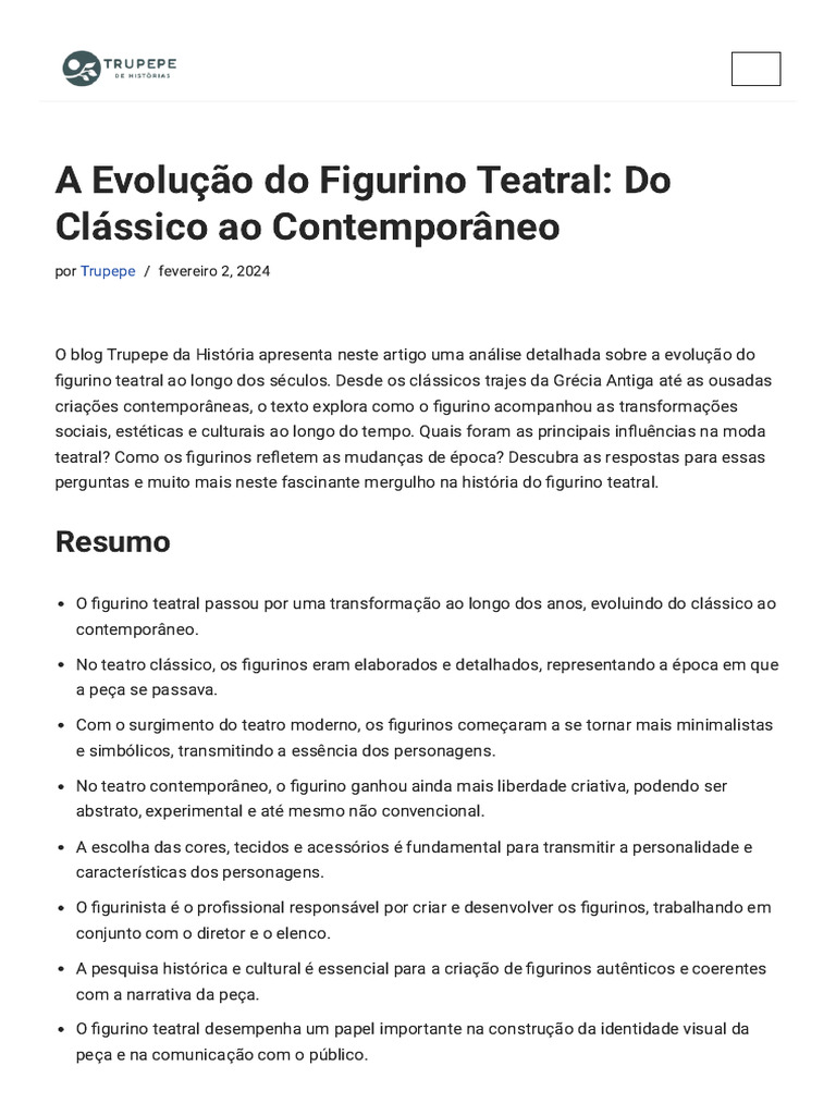A Evolução do Figurino Teatral_ Do Clássico ao Contemporâneo - Trupepe ...