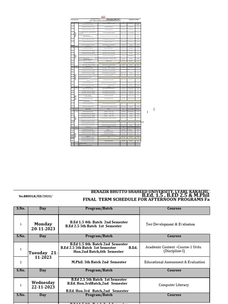 ..Final Term Exam Schedule Fall 2023 | PDF | Academic Term
