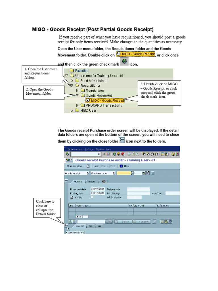 MIGO Goods Receipt Process Guide | PDF | Icon (Computing) | Software