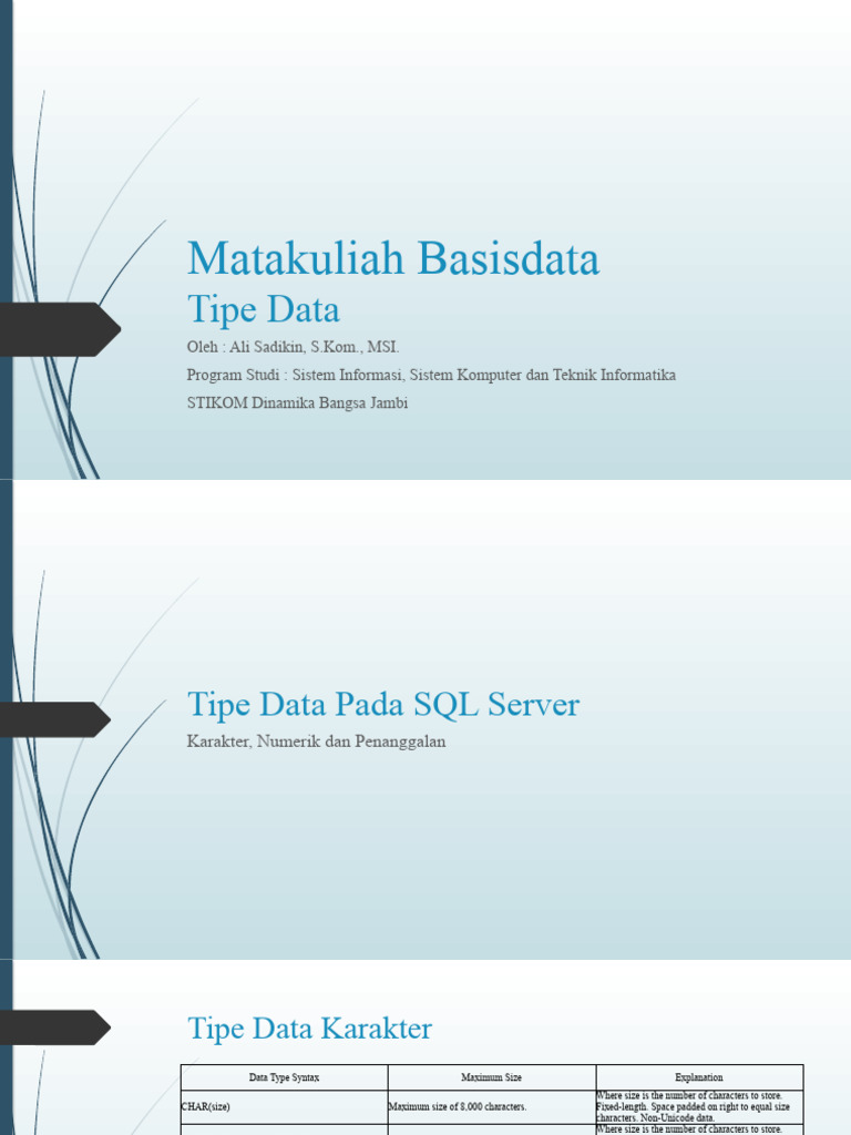 Tipe Data SQL Server PDF Integer Computer Science Decimal Tipe data sql server pdf integer computer science decimal