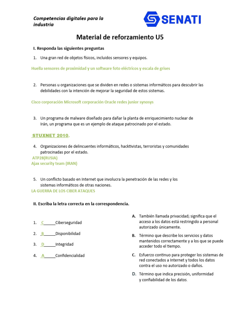 SINU-153 - Material de Reforzamiento U5 | PDF | La seguridad ...