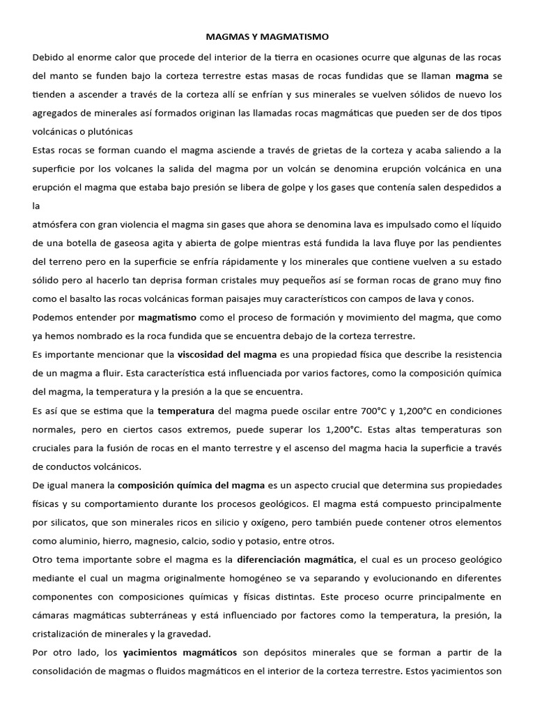 Magmas y Magmatismo | PDF | Magma | Roca (geología)
