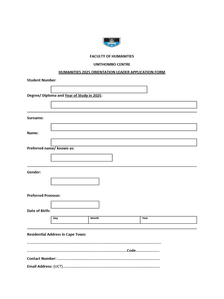 2025 HUM - Orientation Leader Application Form | PDF