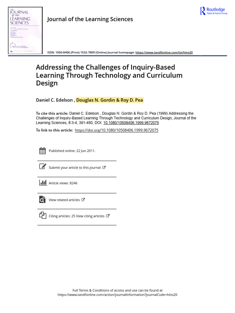 Addressing the challenges of inquiry based learning through technology