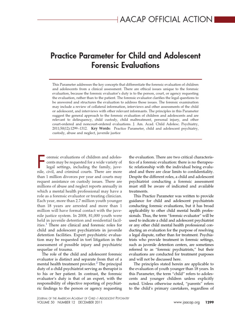 Forensic Evaluations in Child Psychiatry | PDF | Psychiatry | Forensic ...