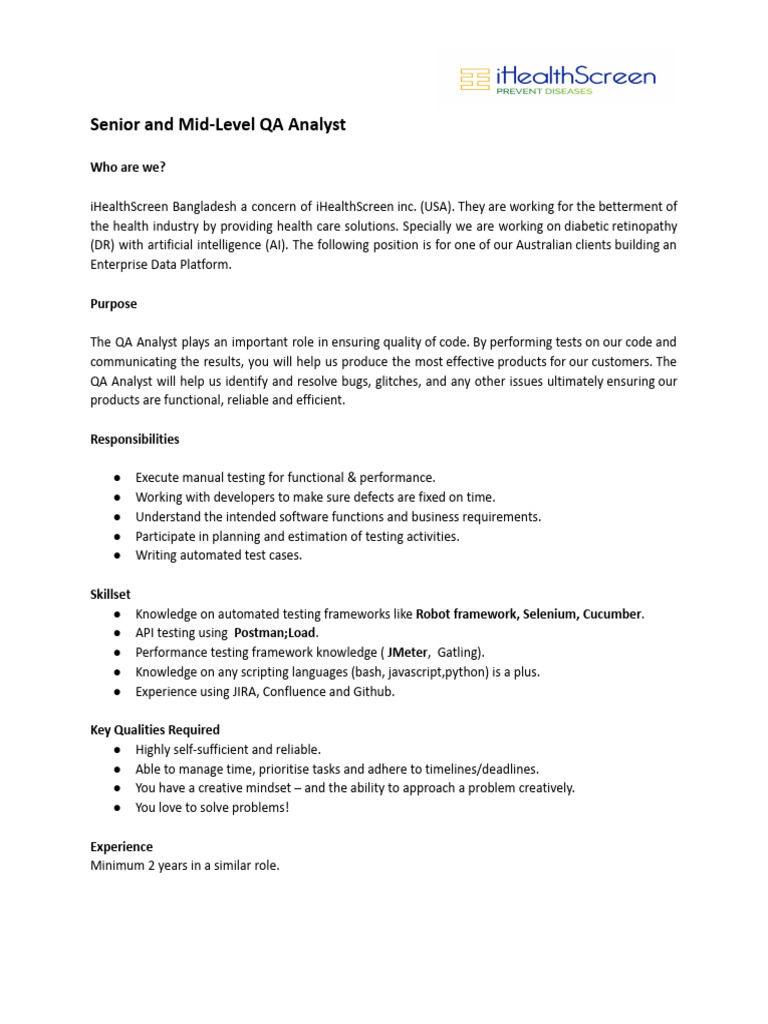 JOB AD - Quality - Assurance | PDF | Computing | Software Engineering