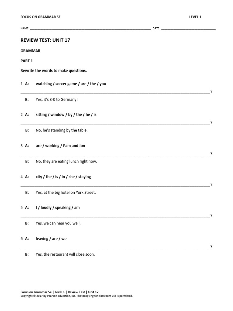 FOG1 Unit 17 Review Test | PDF