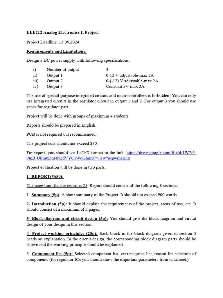 DC Power Supply Project Guidelines | PDF | Circuit Design | Integrated ...