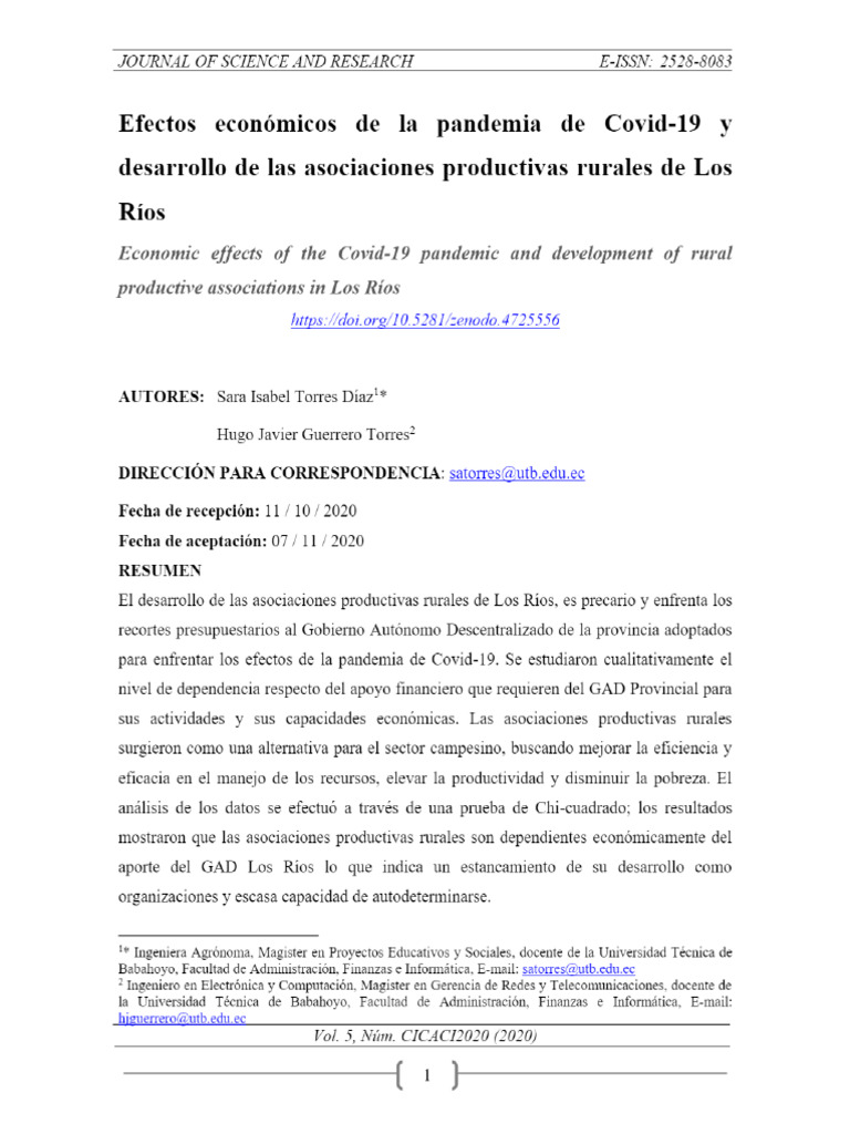 Vista de Efectos Económicos de La Pandemia de Covid 19 y Desarrollo de ...