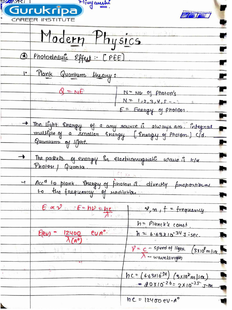 Modern Physics Notes - Compressed | PDF
