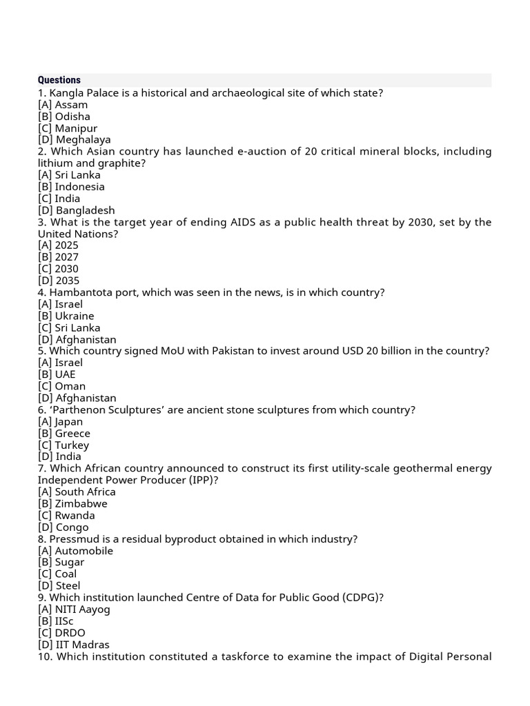 Current Affairs Part 1 - 28700783 - 2024 - 01 - 20 - 15 - 31 | PDF | Travel