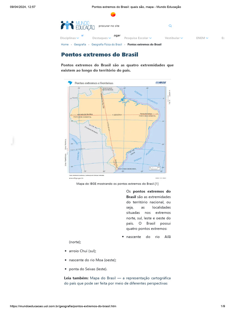 Pontos Extremos Do Brasil - Quais São, Mapa - Mundo Educação | PDF ...