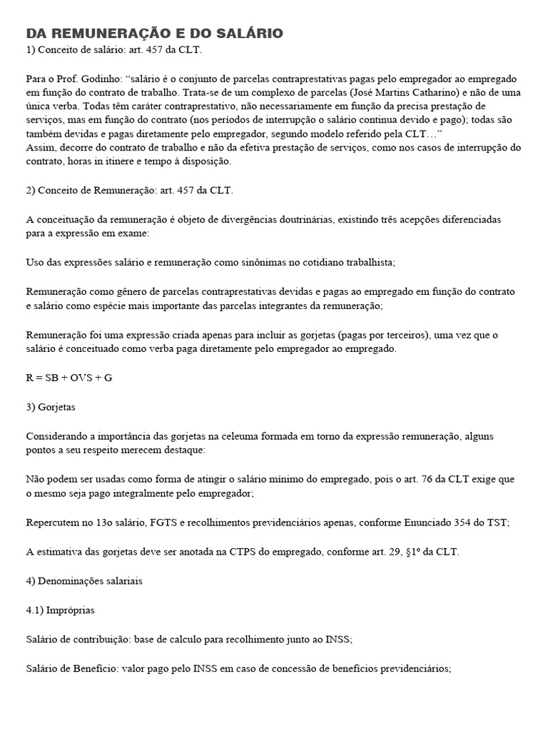 Salário e Remuneração na CLT: Conceitos e Tipos | PDF | Salário ...