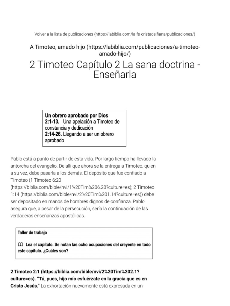 2 timoteo cap tulo 2 la sana doctrina ense arla la biblia pdf