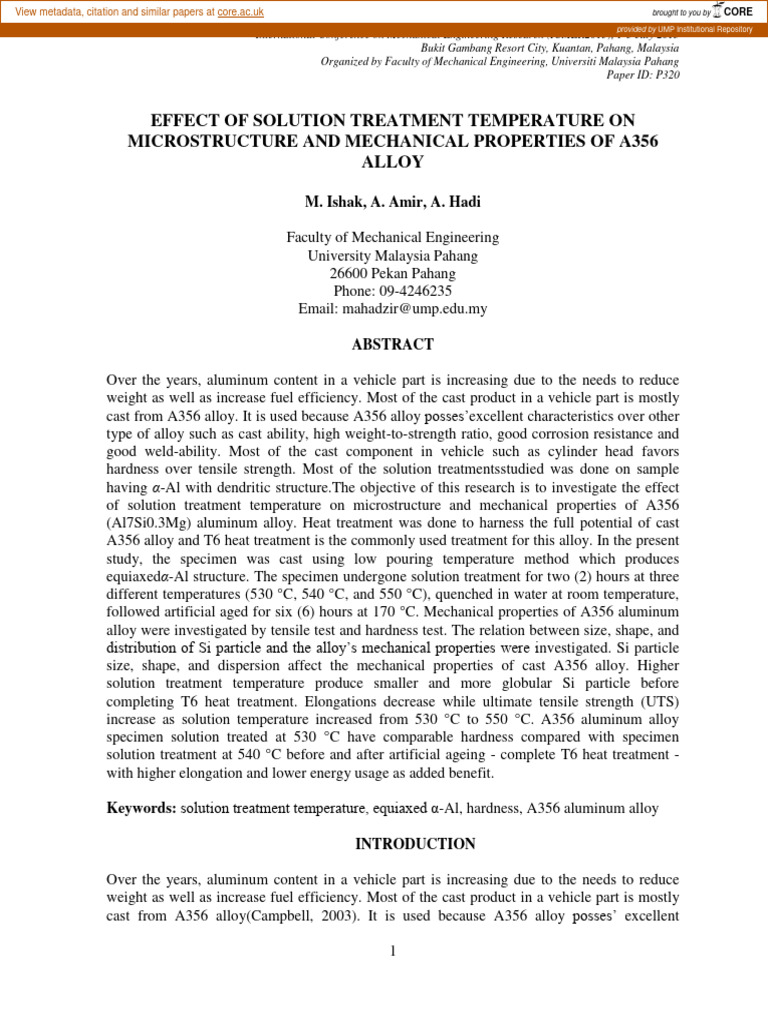 Solution Treatment Effects on A356 Alloy | PDF | Alloy | Heat Treating