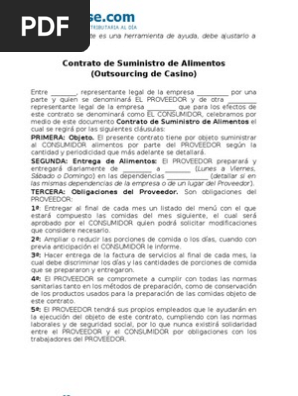 Modelo contrato de suministro de alimentos