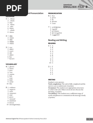 American English File 3 Answer Key | PDF | English Language