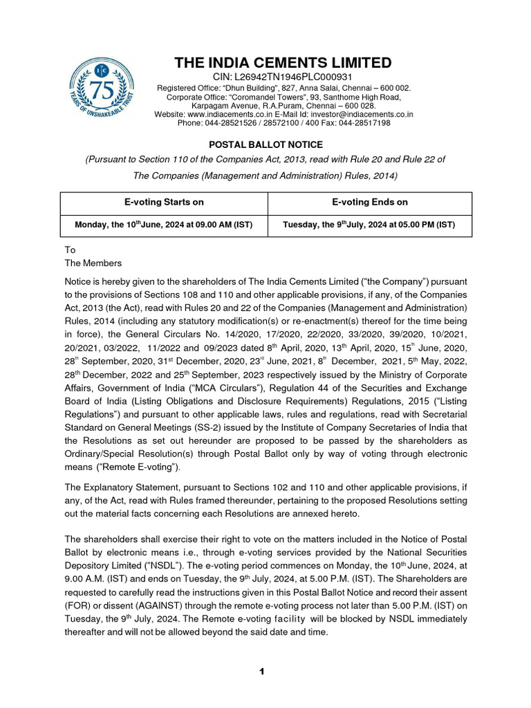 Postal Ballot Notice Dated 20.05.2024 | PDF | Electronic Voting | Login