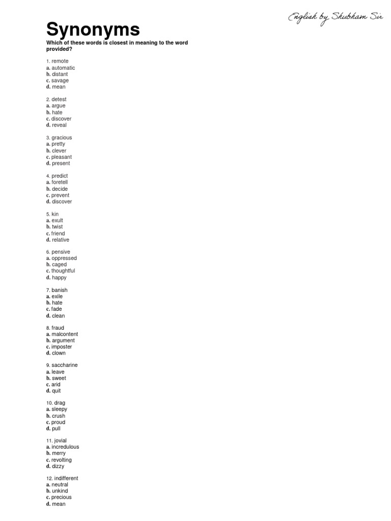 Synonyms and Antonyms Guide | PDF