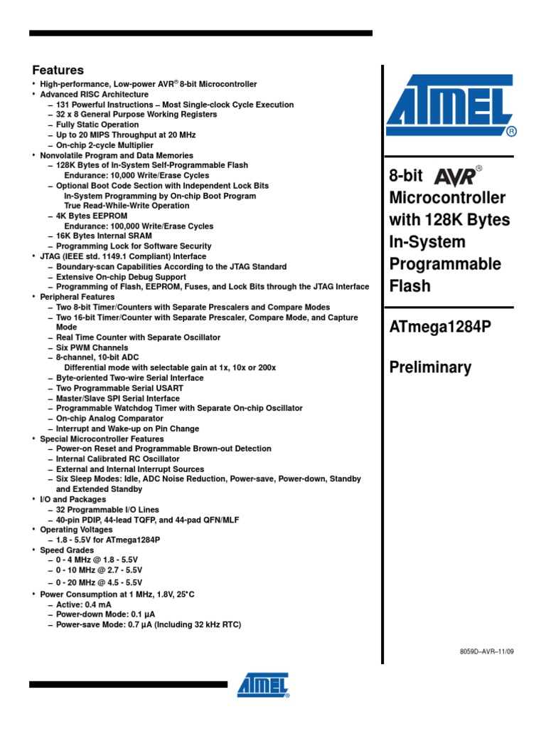 Atmega 128 P | PDF | Microcontroller | Central Processing Unit