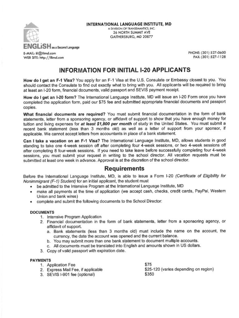 Initial I-20 Info | PDF