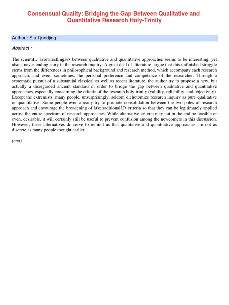Bridging Qualitative and Quantitative Research | PDF | Social Science ...