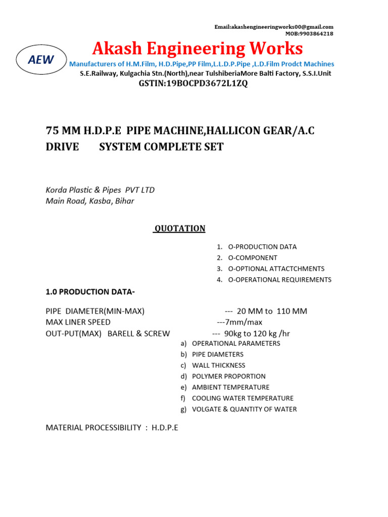Akash Engineering Works: Pipe Machine Specs | PDF | Gear | Pipe (Fluid ...