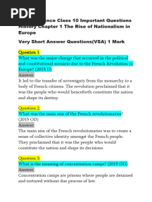 Social Science Class 10 Important Questions History Chapter 1 The Rise of Nationalism in Europe