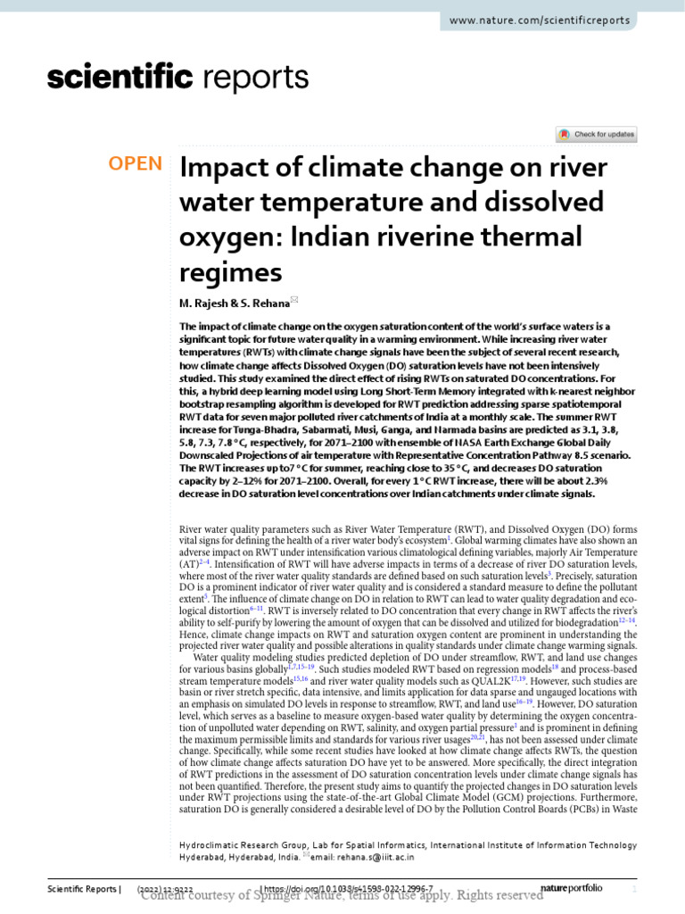 Impact of Climate Change On River Water Temperatur | PDF | General ...