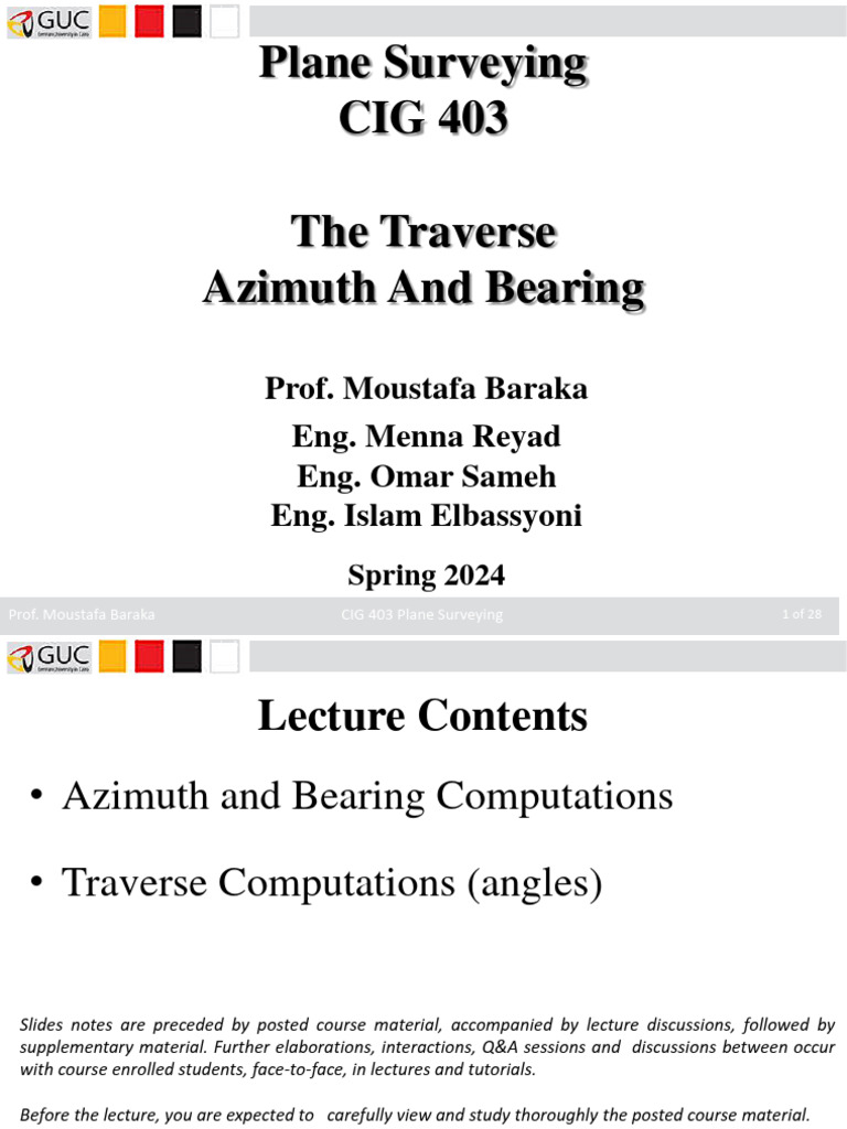 Cig403 Plane Surveying Traverse Azimuth And Bearing Lecture