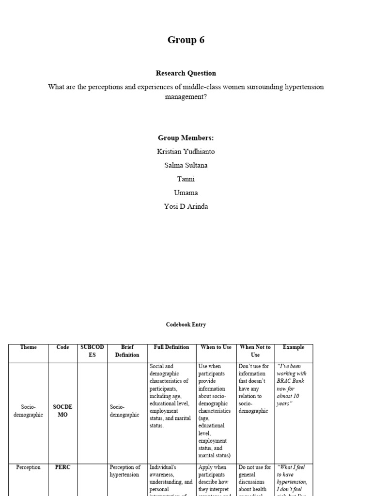 Group-6 - Codebook Entry - v3 | PDF | Hypertension | Psychological ...