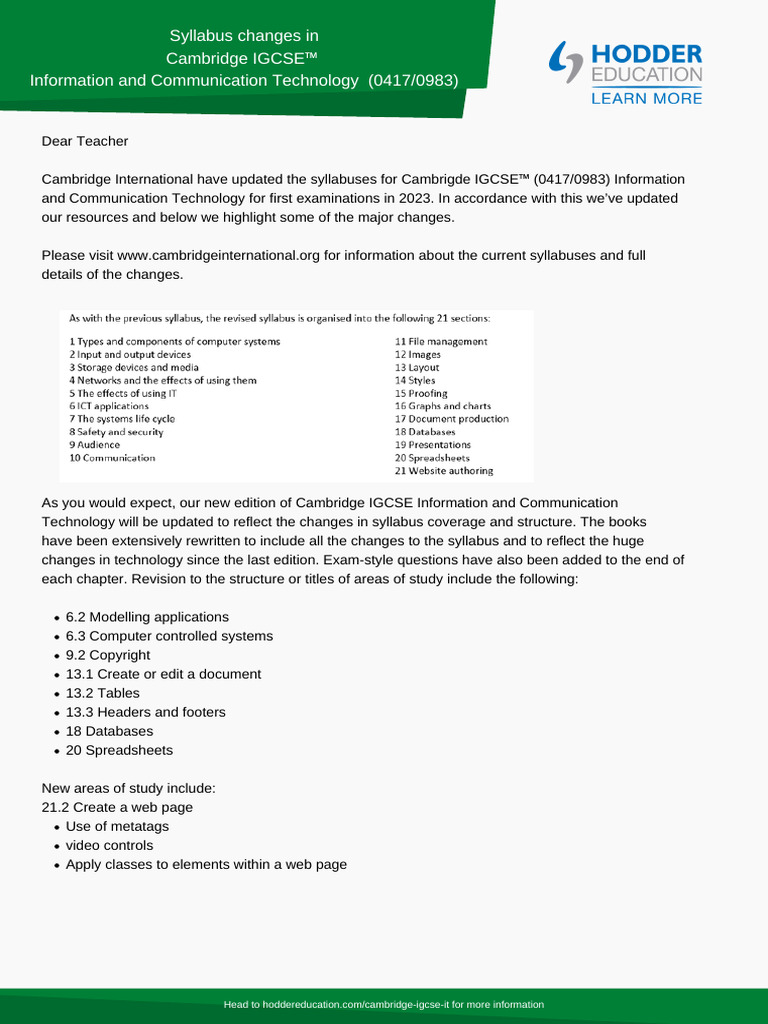 Change Logs Cambridge IGCSE ICT | PDF | Information And Communications ...