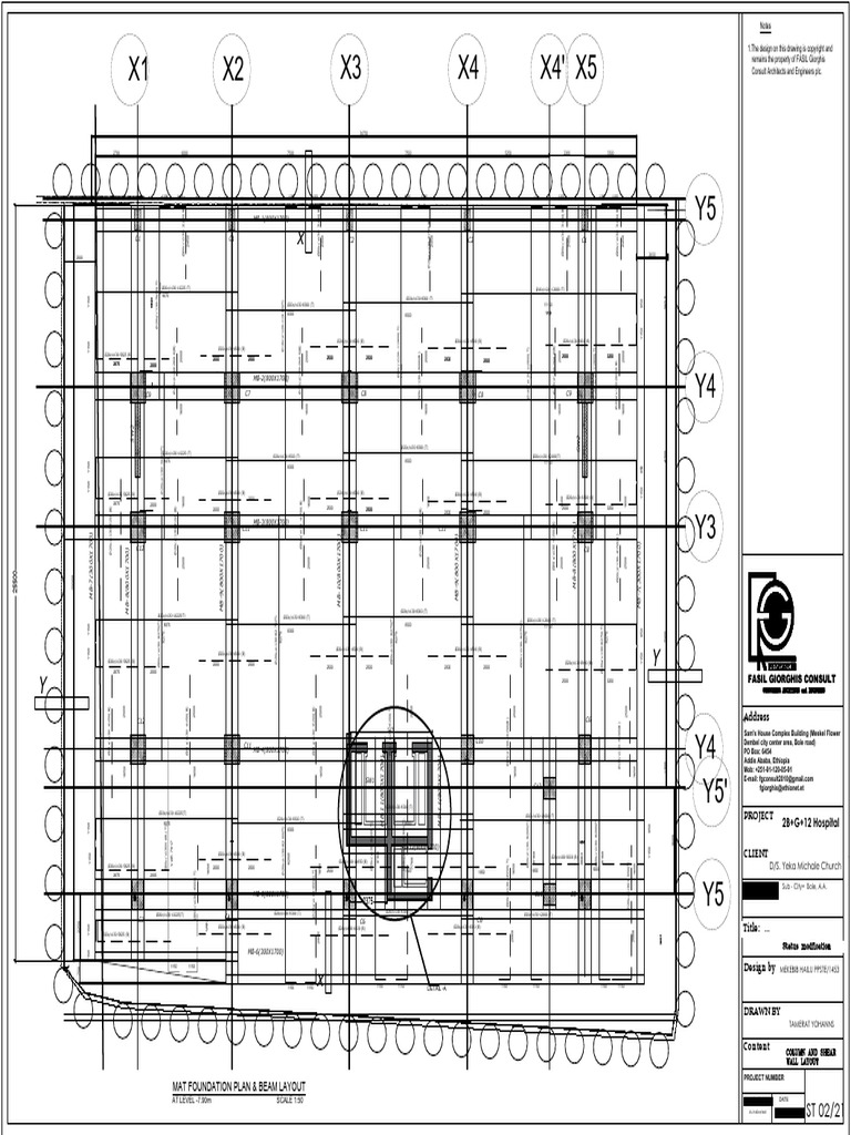 X3 X4 X5 X2 X1 X4': Mat Foundation Plan & Beam Layout | PDF
