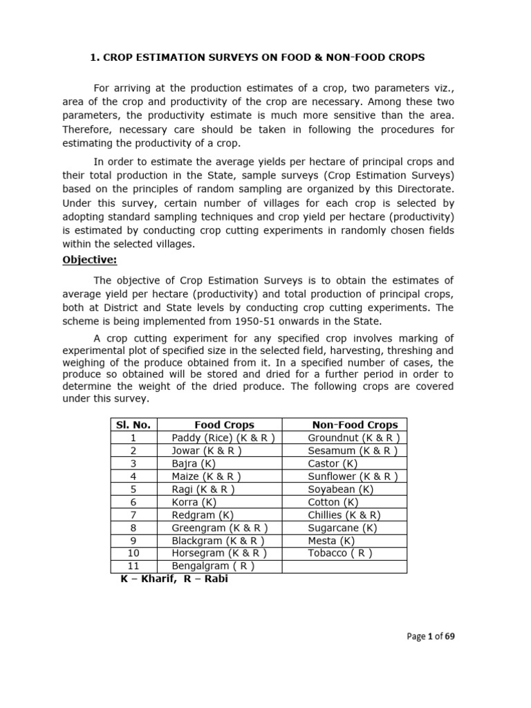Crop estimation surveys on food non food crops pdf sampling