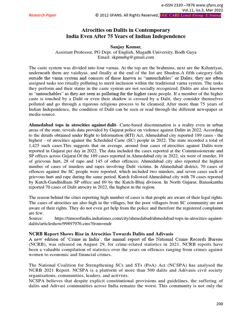 Rise in Dalit Atrocities in India 2022 | PDF | Dalit | Caste