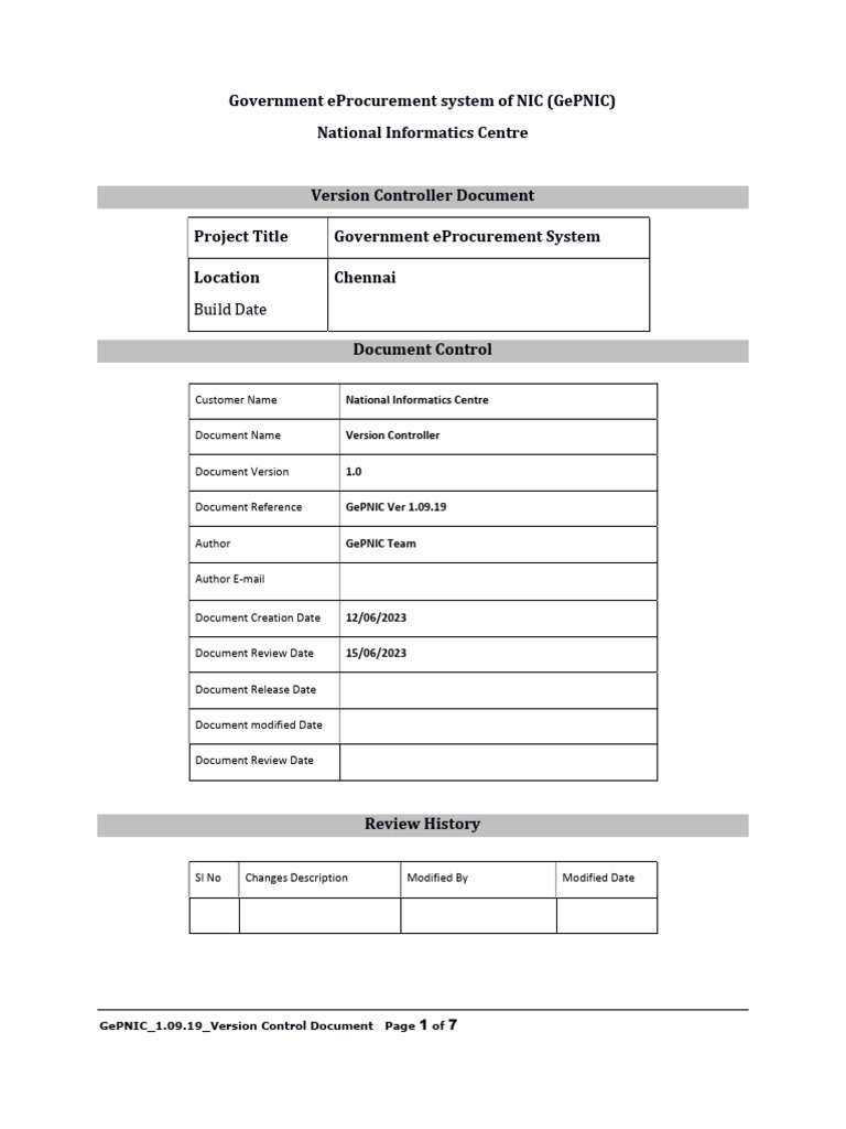 GePNIC Version Control Document 1.0 | PDF | Auction | Login