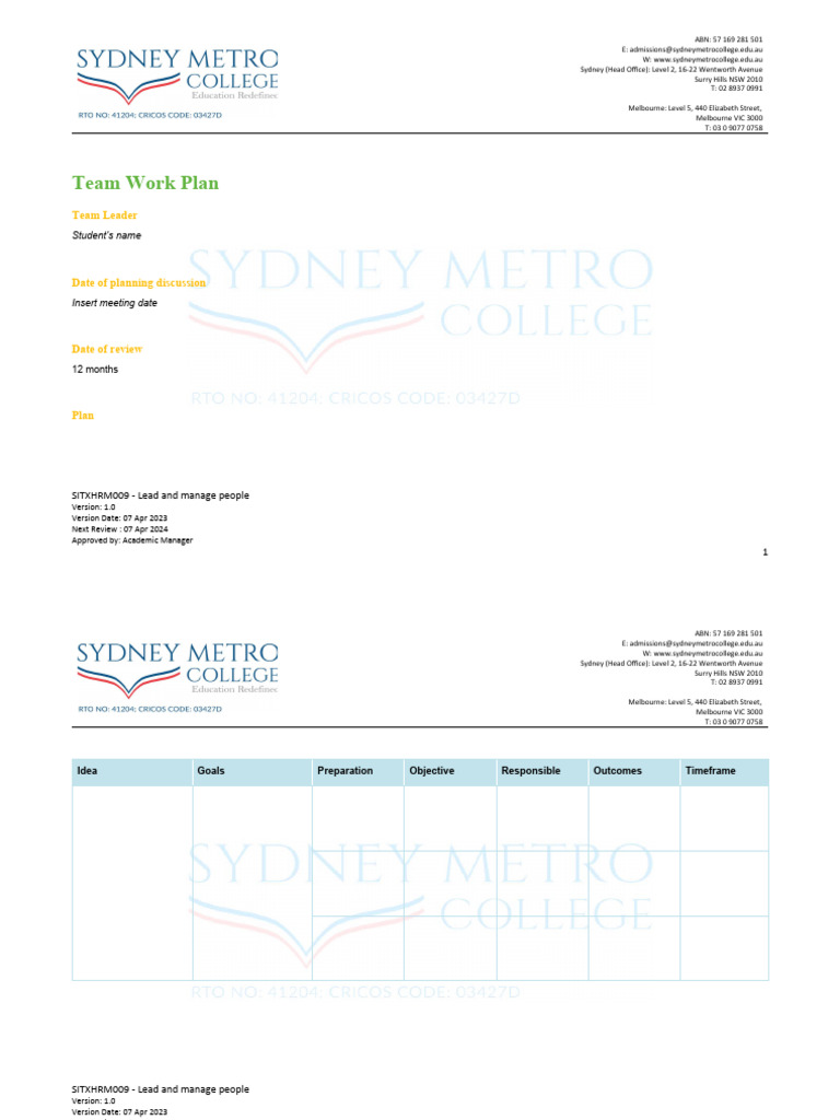 Team Management Plan Template | PDF | Foodservice | Cooking