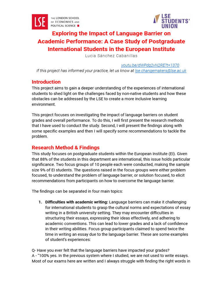 Language Barriers in LSE Grading System | PDF | Lecture | Teachers