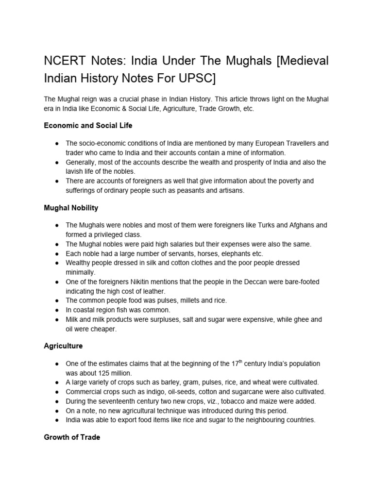 Ncert notes india under the mughals medieval indian history notes for