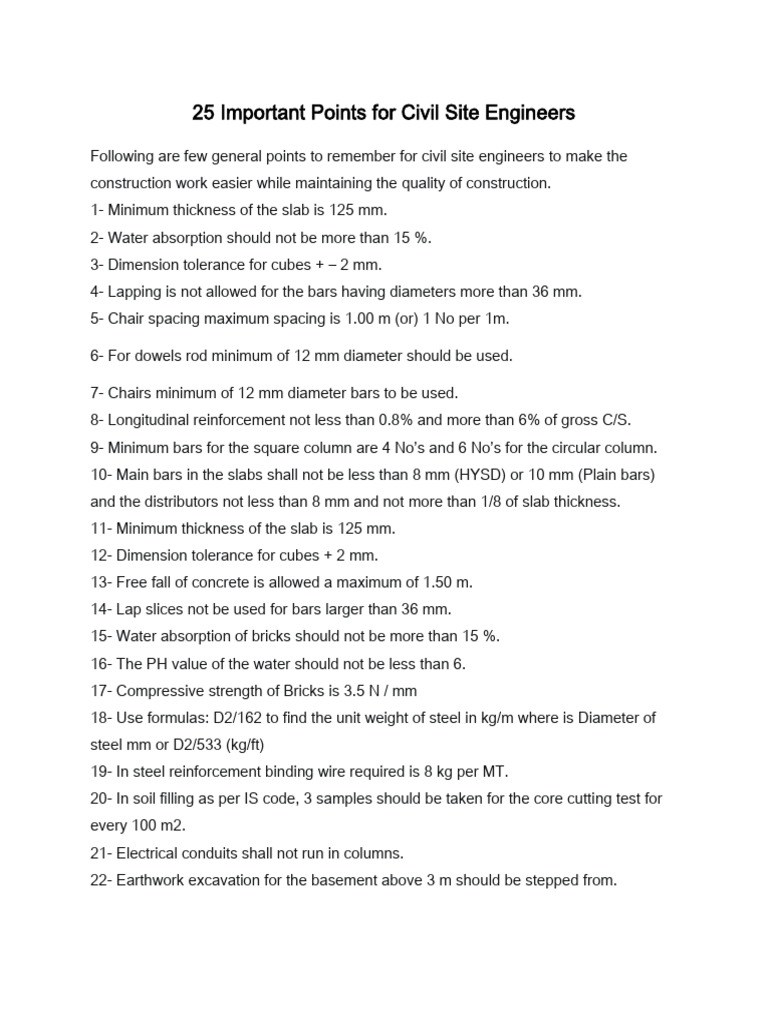 Key Guidelines for Civil Site Engineers | PDF